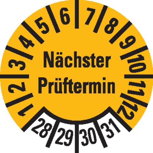 KSIGN Mehrjahresprüfplakette Nächster Prüftermin 2028–2031, ablösbar, gelb, Ø10 mm, 1000 Stück auf Rolle, Folie von KSIGN