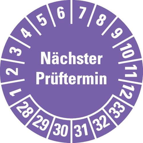 KSIGN Mehrjahresprüfplakette Nächster Prüftermin 2028–2033, violett, Ø 20 mm, Dokumentenfolie, 500 Stück/Rolle von KSIGN