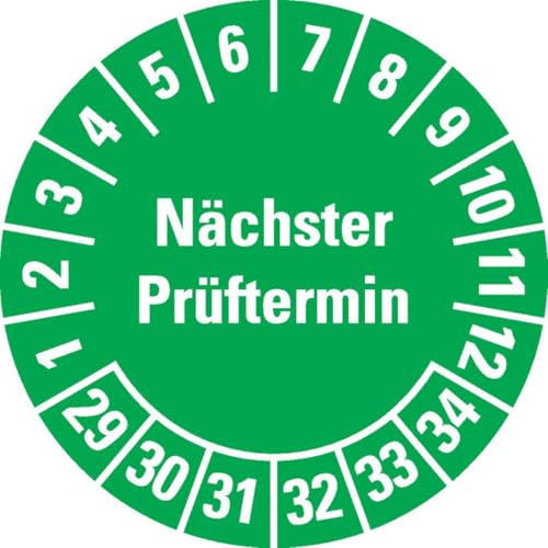 KSIGN Mehrjahresprüfplakette Nächster Prüftermin 2029–2034, Ø 30 mm, grün, 1 Rolle = 500 Stück, Dokumentenfolie von KSIGN