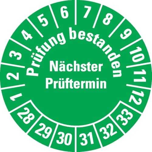 KSIGN Mehrjahresprüfplakette Prüfung bestanden 2028–2033, Ø 30 mm, grün, 1 Rolle = 500 Stück, Dokumentenfolie von KSIGN