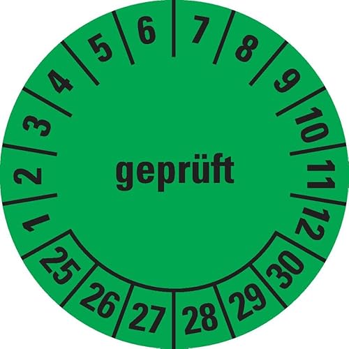 KSIGN Mehrjahresprüfplakette geprüft 2025–2030, selbstklebend, Dokumentenfolie, Ø 20 mm, grün, 500 Stück/Rolle von KSIGN