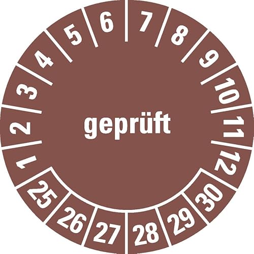 KSIGN Mehrjahresprüfplakette geprüft 2025–2030, selbstklebend, Dokumentenfolie, Ø 30 mm, braun/weiß, 500 Stück/Rolle von KSIGN