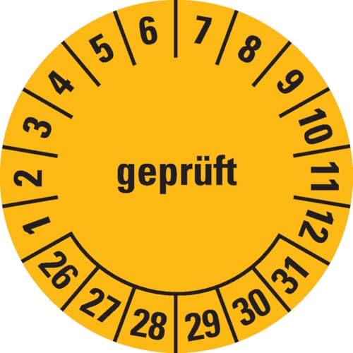 KSIGN Mehrjahresprüfplakette geprüft 2026–2031, Ø 25 mm, gelb/schwarz, Dokumentenfolie, 500 Stück je Rolle KSIGN Mehrjahresprüfplakette geprüft 2026–2031, Ø 25 mm, gelb/schwarz, Dokumentenfolie, 500 Stück je Rolle von KSIGN