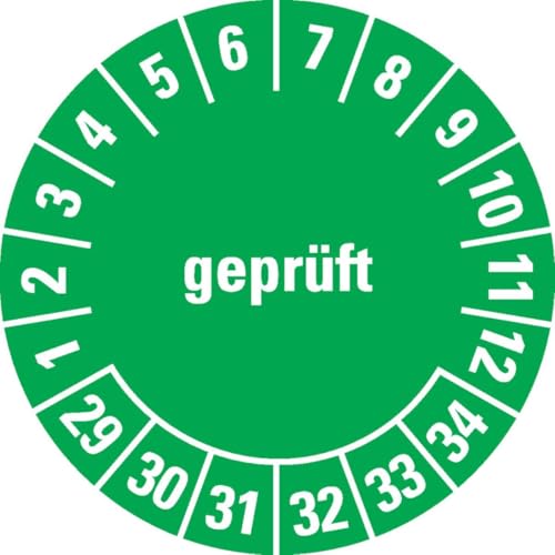 KSIGN Mehrjahresprüfplakette geprüft 2029–2034, Ø 25 mm, grün/weiß, Dokumentenfolie, 500 Stück je Rolle von KSIGN