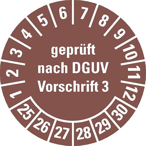 KSIGN Mehrjahresprüfplakette geprüft DGUV Vorschrift 3, Nächster Prüftermin 2025–2030, Ø 20 mm, 180/Heft, braun von KSIGN