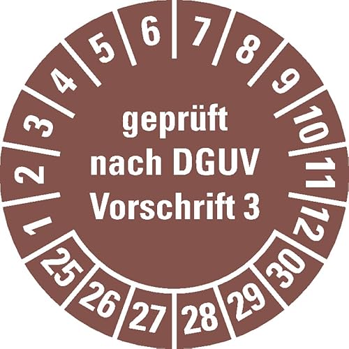 KSIGN Mehrjahresprüfplakette geprüft DGUV Vorschrift 3, Nächster Prüftermin 2025–2030, Ø 20 mm, 180/Heft, braun von KSIGN