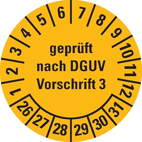 KSIGN Mehrjahresprüfplakette geprüft DGUV Vorschrift 3, Nächster Prüftermin 2026–2031, Ø 20 mm, 180/Heft, gelb von KSIGN