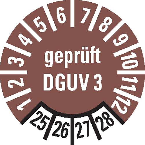 KSIGN Mehrjahresprüfplakette geprüft DGUV Vorschrift 3, Ø 10 mm, ablösbare Folie, Farbe: braun, 384 Stück/Heft von KSIGN