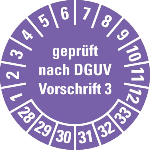 KSIGN Mehrjahresprüfplakette geprüft nach DGUV Vorschrift 3, 28-33, violett, Ø 20 mm, Folie ablösbar, 500 Stück/Rolle von KSIGN