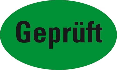 KSIGN Organisationsetikett Geprüft, oval, grün, Haftpapier, ablösbar, 90x53mm, 500/Rolle von KSIGN