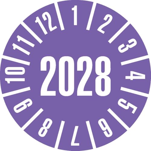 KSIGN Prüfplakette 2028, violett, Jahresplakette, selbstklebend, Cellulose-Folie, Ø 30 mm, 500 Stück je Rolle von KSIGN