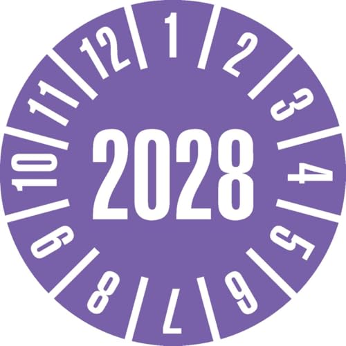 KSIGN Prüfplakette 2028, violett, selbstklebend, Dokumentenfolie, Ø 25 mm, 500 Stück/Rolle, übertragungssicher von KSIGN