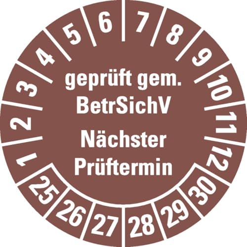 KSIGN Prüfplakette BetrSichV nächster Prüftermin,25-30,braun,Dokumentenfolie,Ø30mm,18/Bogen KSIGN Prüfplakette BetrSichV nächster Prüftermin,25-30,braun,Dokumentenfolie,Ø30mm,18/Bogen von KSIGN