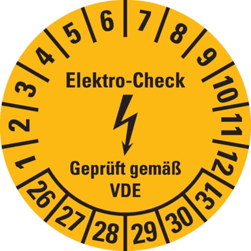 KSIGN Prüfplakette Elektro-Check, 26–31, gelb, Ø20 mm, Dokumentenfolie, 1 Heft = 180 Stück, VDE, mehrjährig KSIGN Prüfplakette Elektro-Check, 26–31, gelb, Ø20 mm, Dokumentenfolie, 1 Heft = 180 Stück, VDE, mehrjährig von KSIGN