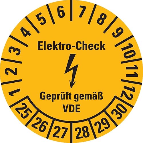 KSIGN Prüfplakette Elektro-Check, Mehrjahres, Ø 20 mm, gelb, 180 Stück, Dokumentenfolie von KSIGN