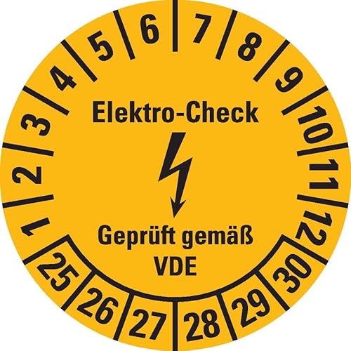 KSIGN Prüfplakette Elektro-Check, Mehrjahres, Ø 30 mm, gelb, 500 Stück, Dokumentenfolie von KSIGN