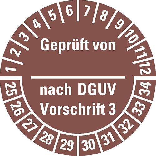 KSIGN Prüfplakette Geprüft DGUV Vorschrift 3, Mehrjahresplakette 2025–2034, Ø 25 mm, ablösbare Folie, 500 Stück von KSIGN