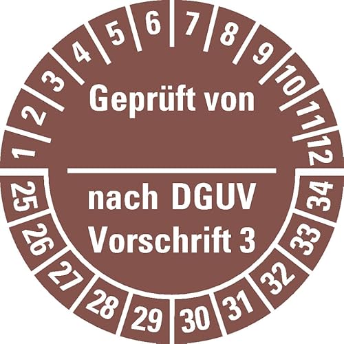 KSIGN Prüfplakette Geprüft DGUV Vorschrift 3, Mehrjahresplakette 2025–2034, Ø 25 mm, ablösbare Folie, 500 Stück von KSIGN