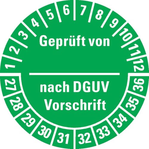 KSIGN Prüfplakette Geprüft nach DGUV Vorschrift 3, Jahresfarben 2027–2032, Ø 30 mm, Mehrjahresetiketten, 500 Stück von KSIGN