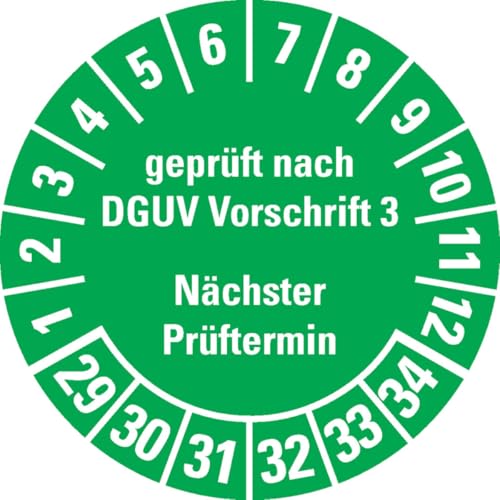KSIGN Prüfplakette Geprüft nach DGUV Vorschrift 3, Mehrjahresplakette 2026–2031, grün, Ø 30 mm, 500 Stück von KSIGN
