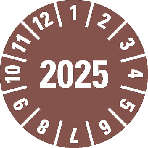KSIGN Prüfplakette Jahresprüfplakette 2025, Ø 15 mm, braun, selbstklebende Dokumentenfolie, 420 Stück pro Heft von KSIGN