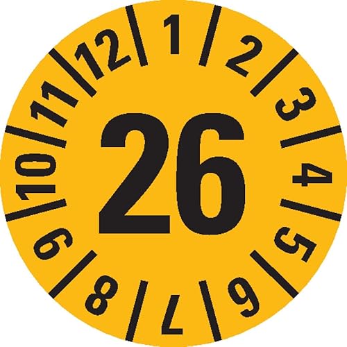 KSIGN Prüfplakette Jahresprüfplakette 26, Ø 15 mm, gelb, selbstklebende Dokumentenfolie, 420 Stück pro Heft KSIGN Prüfplakette Jahresprüfplakette 26, Ø 15 mm, gelb, selbstklebende Dokumentenfolie, 420 Stück pro Heft von KSIGN