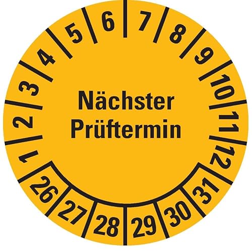KSIGN Prüfplakette Nächster Prüftermin, Mehrjahresausführung 2026–2031, Ø30 mm, gelb, 500 Stück/Rolle, Folie ablösbar von KSIGN