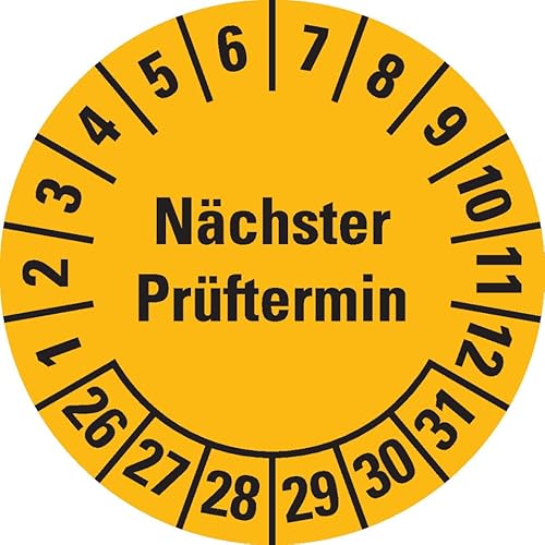 KSIGN Prüfplakette Nächster Prüftermin, Mehrjahresausführung 2026–2031, Ø30 mm, gelb, 500 Stück/Rolle, ablösbare Folie von KSIGN