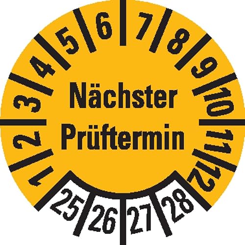 KSIGN Prüfplakette Nächster Prüftermin 2025–2028, Mehrjahresplakette gelb, Ø 10 mm, ablösbare Folie, 1000 Stück von KSIGN
