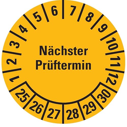 KSIGN Prüfplakette Nächster Prüftermin 2025–2030, Mehrjahresplakette gelb, Ø 15 mm, ablösbare Folie, 420 Stück von KSIGN