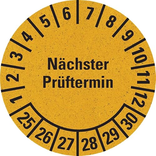 KSIGN Prüfplakette Nächster Prüftermin 2025–2030, Mehrjahresprüfplakette, Ø 30 mm, 500 Stück, Farbe gelb von KSIGN