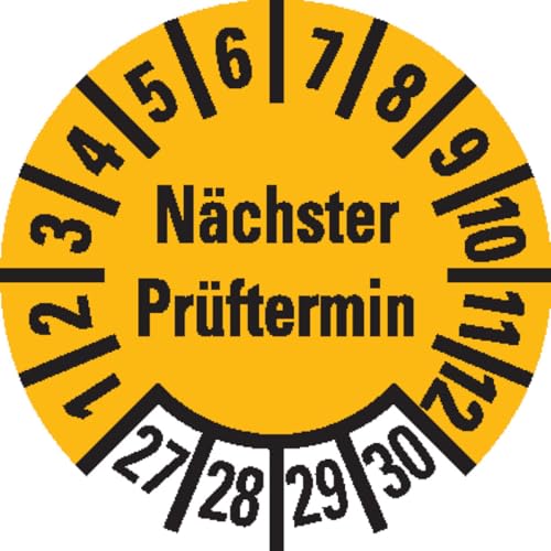 KSIGN Prüfplakette Nächster Prüftermin 27–30, Mehrjahresplakette, gelb, Ø 10 mm, 1000 Stück auf Rolle, ablösbar KSIGN Prüfplakette Nächster Prüftermin 27–30, Mehrjahresplakette, gelb, Ø 10 mm, 1000 Stück auf Rolle, ablösbar von KSIGN
