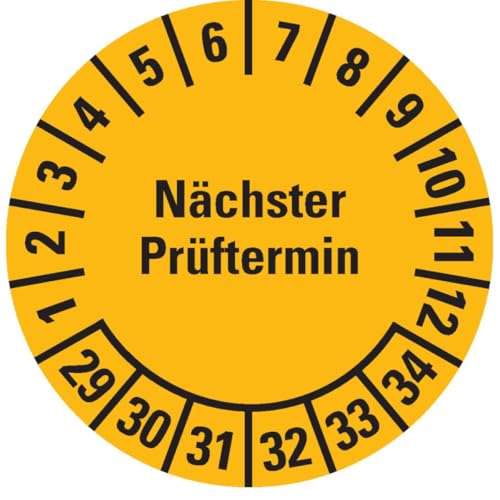 KSIGN Prüfplakette Nächster Prüftermin 29–34, Mehrjahresplakette, gelb, Ø30 mm, selbstklebend, 500 Stück/Rolle von KSIGN