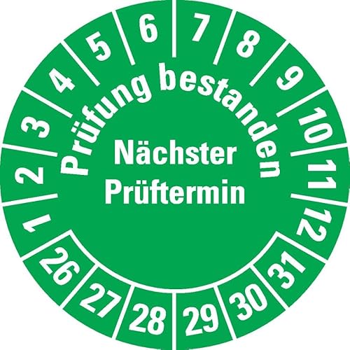 KSIGN Prüfplakette Prüfung bestanden Nächster Prüftermin 2026–2031, grün, Ø 30 mm, Dokumentenfolie, 500 Stück/Rolle von KSIGN