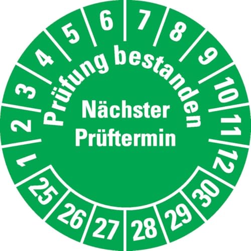 KSIGN Prüfplakette Prüfung bestanden Nächster Prüftermin 25-30, grün, Dokumentenfolie, Ø 30mm, 18/Bogen KSIGN Prüfplakette Prüfung bestanden Nächster Prüftermin 25-30, grün, Dokumentenfolie, Ø 30mm, 18/Bogen von KSIGN