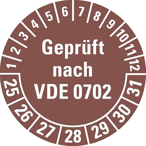 KSIGN Prüfplakette VDE 0702, Mehrjahresplakette 2025–2031, Ø 30 mm, braun, manipulationssichere Dokumentenfolie von KSIGN