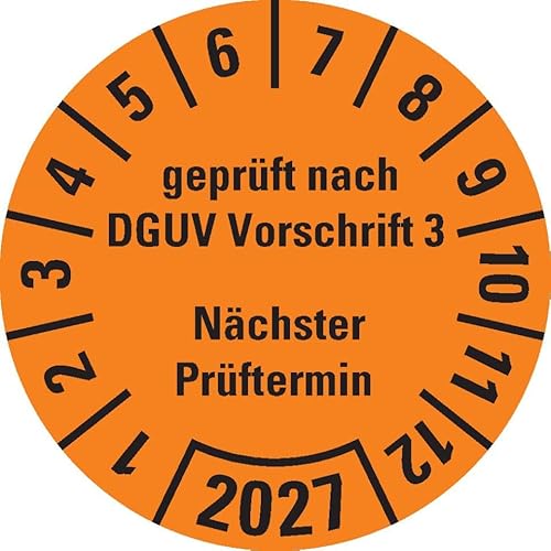 KSIGN Prüfplakette geprüft nach DGUV Vorschrift 3, Jahresprüfplakette 2025, Ø 25 mm, 500 Stück, orange, Dokumentenfolie von KSIGN