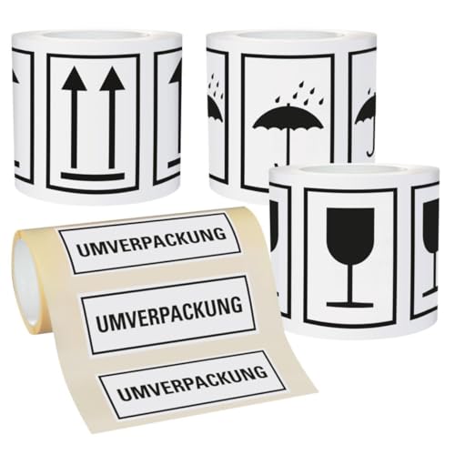 KSIGN Vorteils-Set Verpackungskennzeichen, selbstklebend, seewasserbeständig, 74x105 mm, 147x50 mm, 4 Motive, 500/Rolle von KSIGN