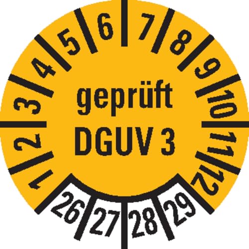 Mehrjahresprüfplakette DGUV Vorschrift 3, gelb, Ø10 mm, 1000 Stück, Dokumentenfolie, für den Inneneinsatz Mehrjahresprüfplakette DGUV Vorschrift 3, gelb, Ø10 mm, 1000 Stück, Dokumentenfolie, für den Inneneinsatz von KSIGN