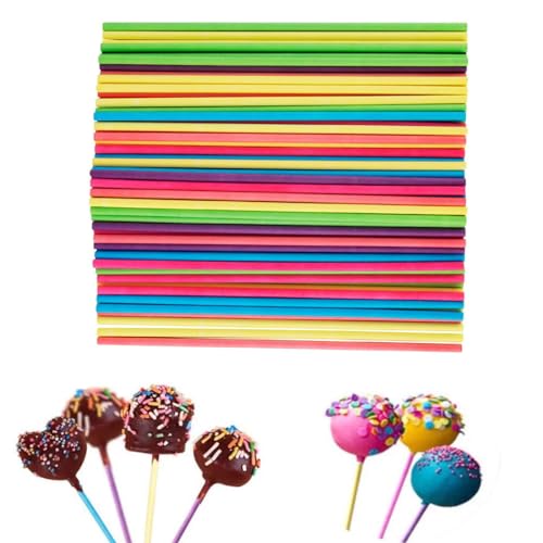 KSIUW 100 pcs Cake Pop Stiele - Cake Pop Sticks, Bunt Lollipop Sticks Bastelstäbe Rattanstäbchen Für Heimwerker Makramee Zubehör Für Süßigkeiten Gebäcke Kekse Bonbons Für Süßigkeiten(150 * 3,5 mm) von KSIUW