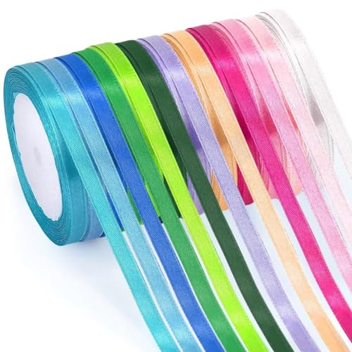 KSIUW 12 Farben Polyester Satinband - Geschenkband Hochzeit Schleifenband, Satinbänder Dekoband Stoff Weihnachts Band für Geschenkverpackung, Party, Kunsthandwerk(10mm*22m) von KSIUW