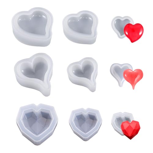 KSIUW 6pcs 3D Silikonform - Herz Transparent Silikonform Herzen Seife Passend für DIY hausgemachte Seifen Handwerk Dekoration Herstellung,Silikon Herz Anhänger Formen von KSIUW
