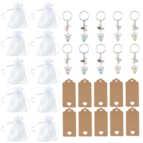 KSJEHW 30 Stück Schutzengel Anhänger, Schlüsselanhänger +Organza Beutel, Abschiedsgeschenk Kleine Glücksbringer, Gastgeschenke Taufe Hochzeit(Stil 1) von KSJEHW