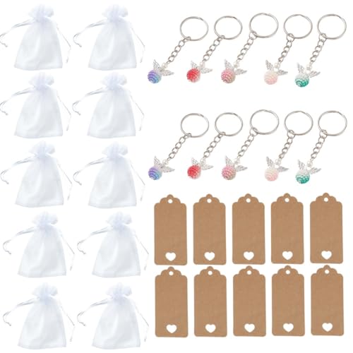 KSJEHW 30 Stück Schutzengel Anhänger, Schlüsselanhänger +Organza Beutel, Abschiedsgeschenk Kleine Glücksbringer, Gastgeschenke Taufe Hochzeit(Stil 2) von KSJEHW