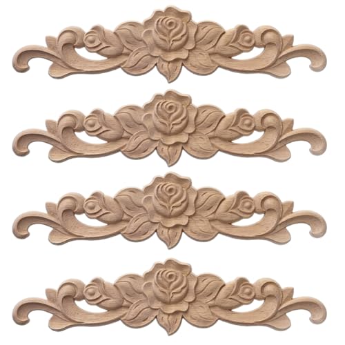 KSJEHW 4 Stücke Zierleisten Holz,Holzabziehbilder für MöBel,holzornamente Ornamente Zum Aufkleben für SchräNken/Fenstern/Spiegeln und Kommoden(20x5cm) von KSJEHW