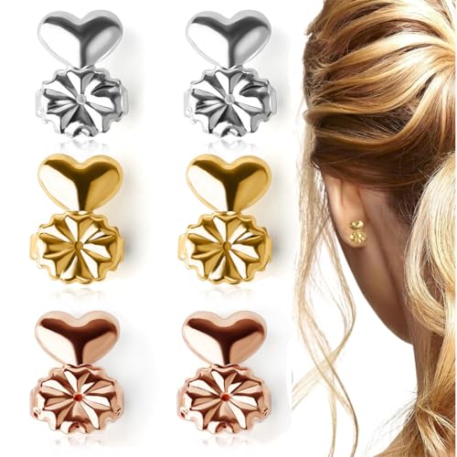 KSJEHW 6 Stücke Ohrringheber Magische Einstellbare Ohrring Lifter Ohrmuschelheber Hypoallergen Earring Lifters Ohrringaufzüge für Earring Backs Ohrläppchen Heber Damen(Liebe) von KSJEHW
