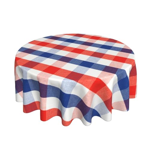 KSLIDS Runde Tischdecke 4. Juli, patriotisch, 152,4 cm, rot-weiß-blau kariert, dekorative Tischdecke, Unabhängigkeitstag, wasserabweisend, auslaufsicher, Tischdecke für Küche, Esszimmer, Picknick von KSLIDS