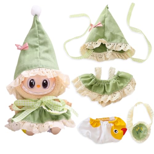 KSOIQPU Kleidung für 17 cm Labubu,Set mit Hut, Kleid, grüne Elfe (Keine Puppe) von KSOIQPU