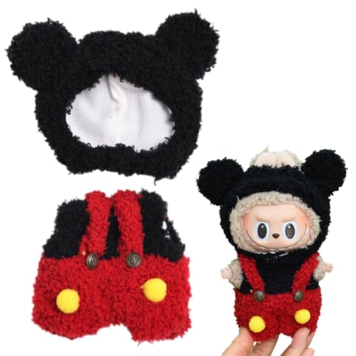 KSOIQPU Kleidung für 17 cm Labubu,Set mit Hut, Overall, Mickey Mouse (Keine Puppe) von KSOIQPU