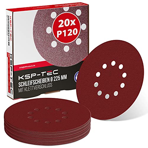 KSP-Tec®│20 Stück Schleifscheiben Ø 225mm | Körnung P40,60,80,120,180 | 10 Loch | Schleifpapier Trockenbauschleifer Langhalsschleifer Schleifgiraffe (P120) von KSP-Tec